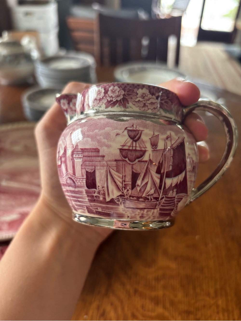 Wedgwood Pink Transferware Creamer Pitcher